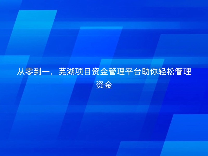 从零到一，芜湖项目资金管理平台助你轻松管理资金