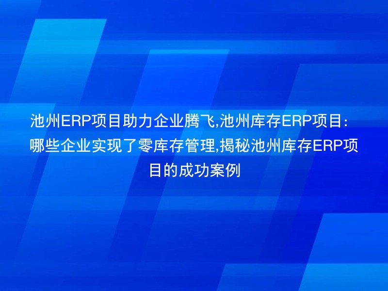 池州ERP项目助力企业腾飞,池州库存ERP项目：哪些企业实现了零库存管理,揭秘池州库存ERP项目的成功案例