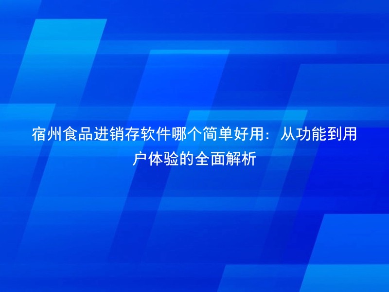 宿州食品进销存软件哪个简单好用：从功能到用户体验的全面解析