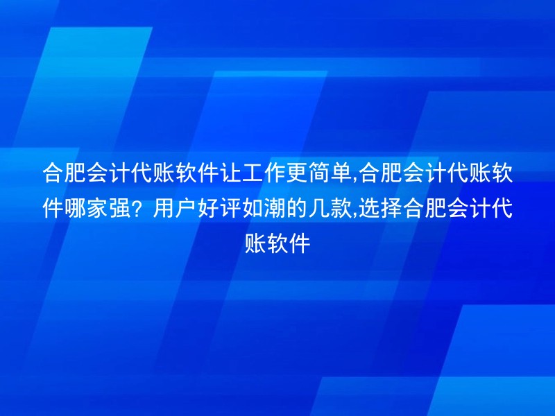 合肥会计代账软件让工作更简单,合肥会计代账软件哪家强？用户好评如潮的几款,选择合肥会计代账软件