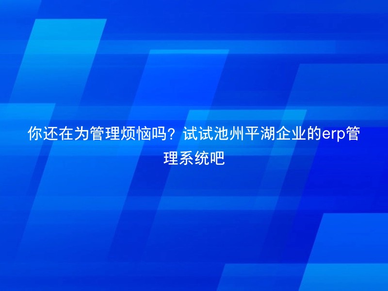 你还在为管理烦恼吗？试试池州平湖企业的erp管理系统吧