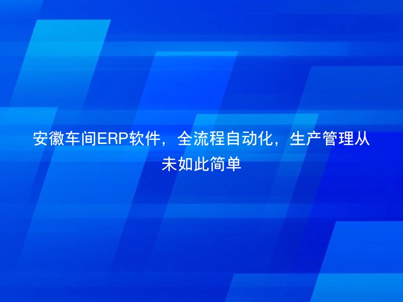 安徽车间ERP软件，全流程自动化，生产管理从未如此简单