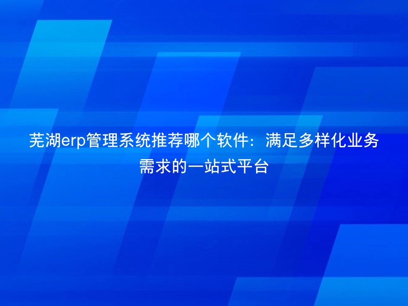 芜湖erp管理系统推荐哪个软件：满足多样化业务需求的一站式平台