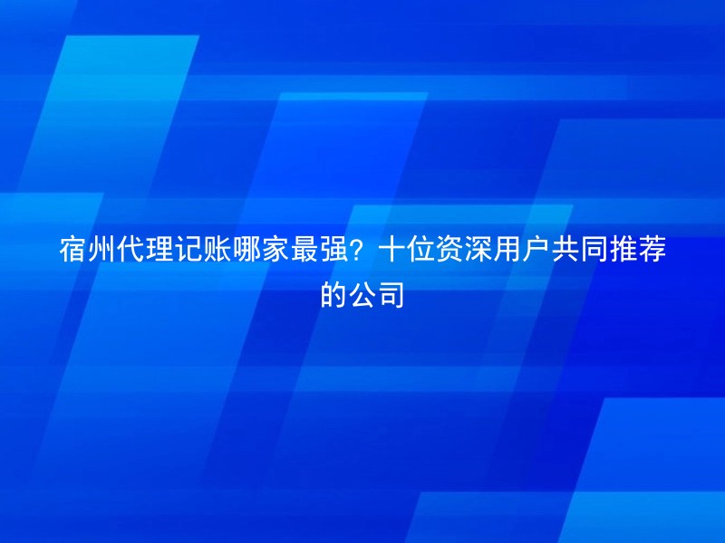 宿州代理记账哪家最强？十位资深用户共同推荐的公司