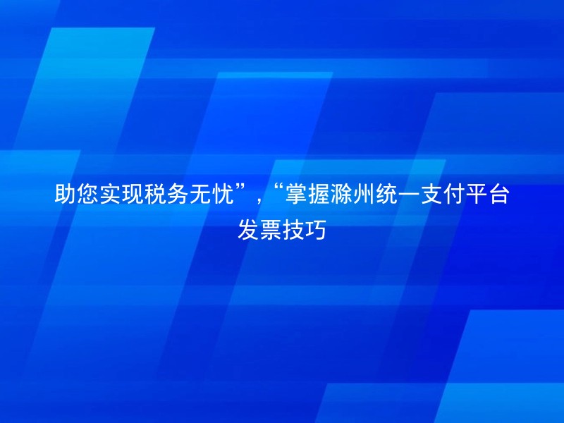 助您实现税务无忧”,“掌握滁州统一支付平台发票技巧