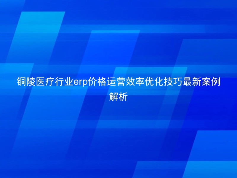 铜陵医疗行业erp价格运营效率优化技巧最新案例解析