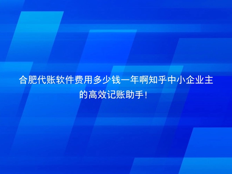合肥代账软件费用多少钱一年啊知乎中小企业主的高效记账助手！