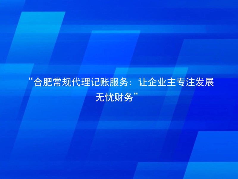 “合肥常规代理记账服务：让企业主专注发展无忧财务”