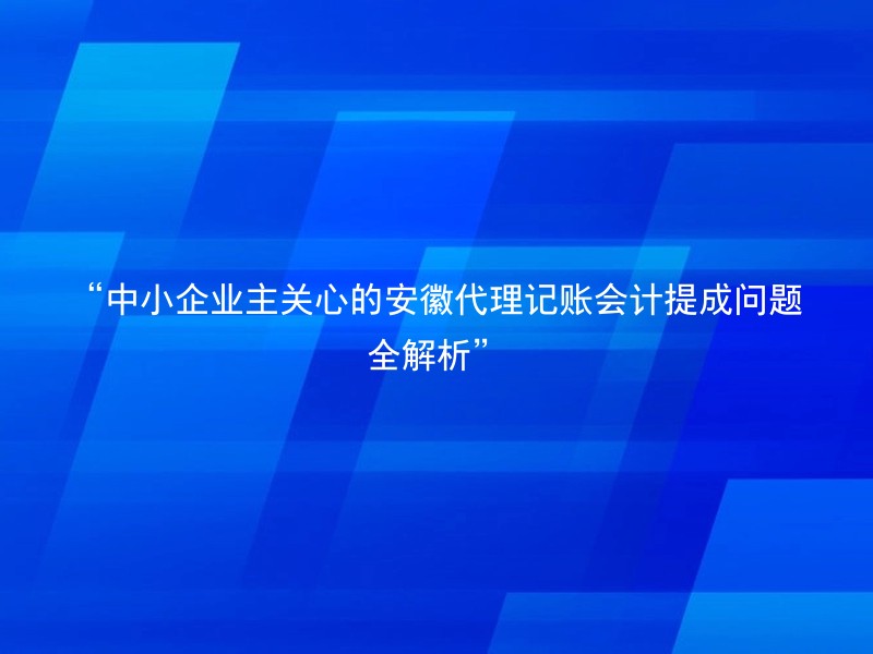 “中小企业主关心的安徽代理记账会计提成问题全解析”