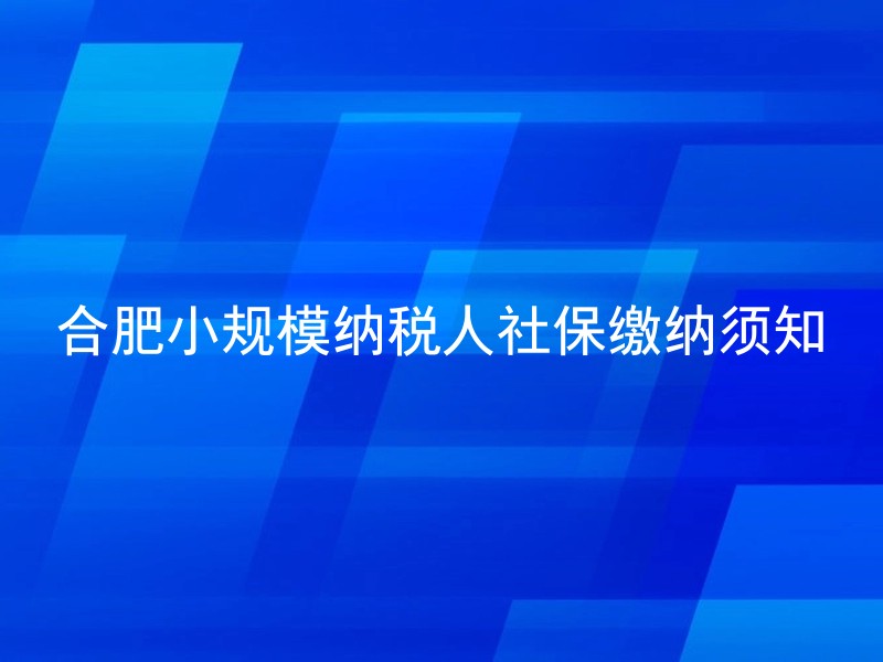 合肥小规模纳税人社保缴纳须知