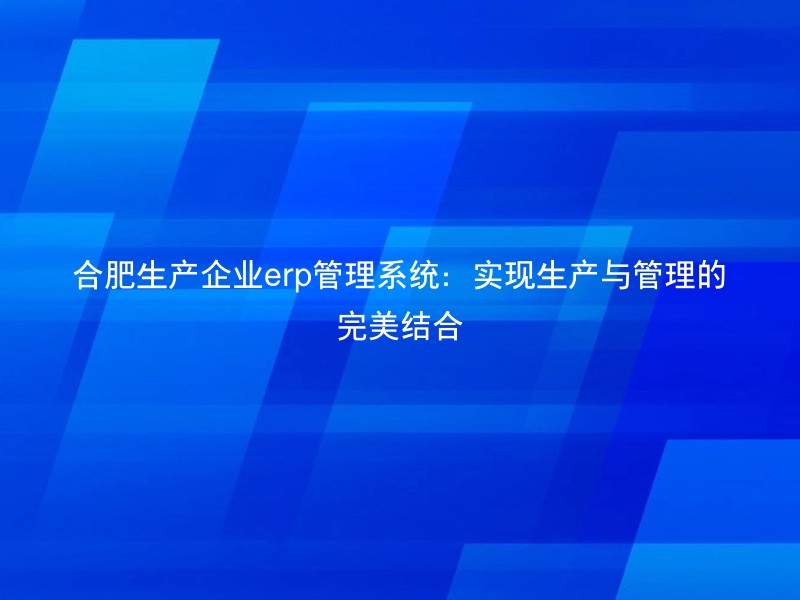 合肥生产企业erp管理系统：实现生产与管理的完美结合