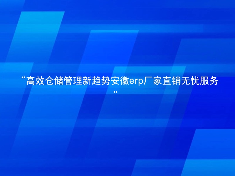 “高效仓储管理新趋势安徽erp厂家直销无忧服务”