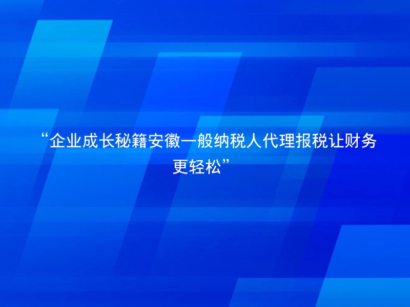 “企业成长秘籍安徽一般纳税人代理报税让财务更轻松”