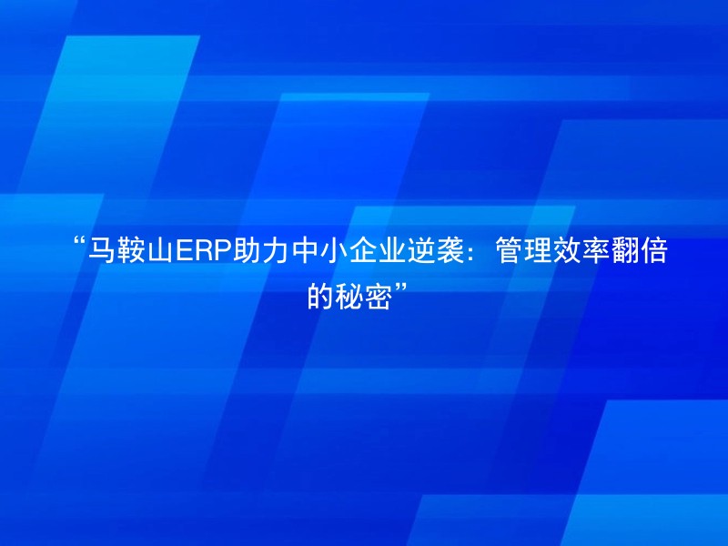 “马鞍山ERP助力中小企业逆袭：管理效率翻倍的秘密”