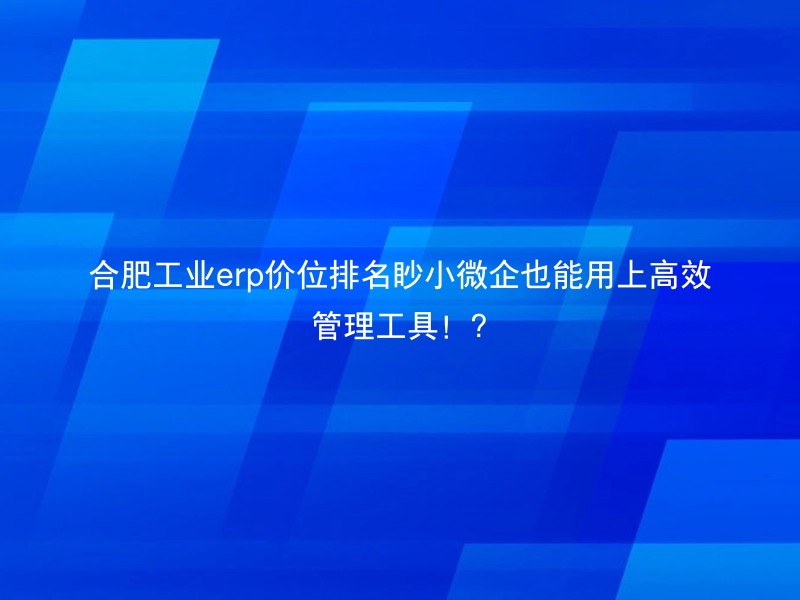 合肥工业erp价位排名眇小微企也能用上高效管理工具！?