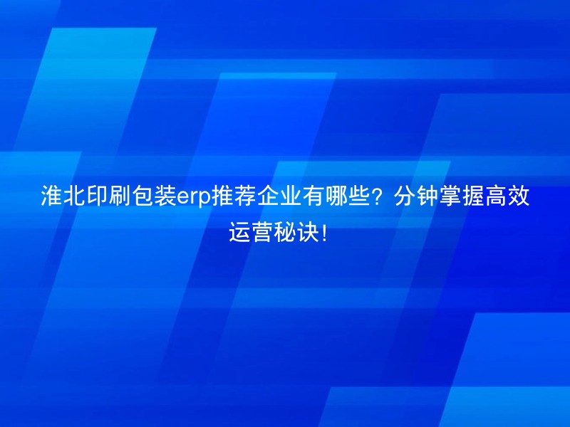 淮北印刷包装erp推荐企业有哪些？分钟掌握高效运营秘诀！