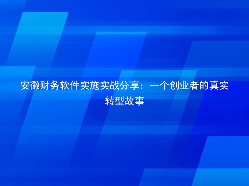 安徽财务软件实施实战分享：一个创业者的真实转型故事