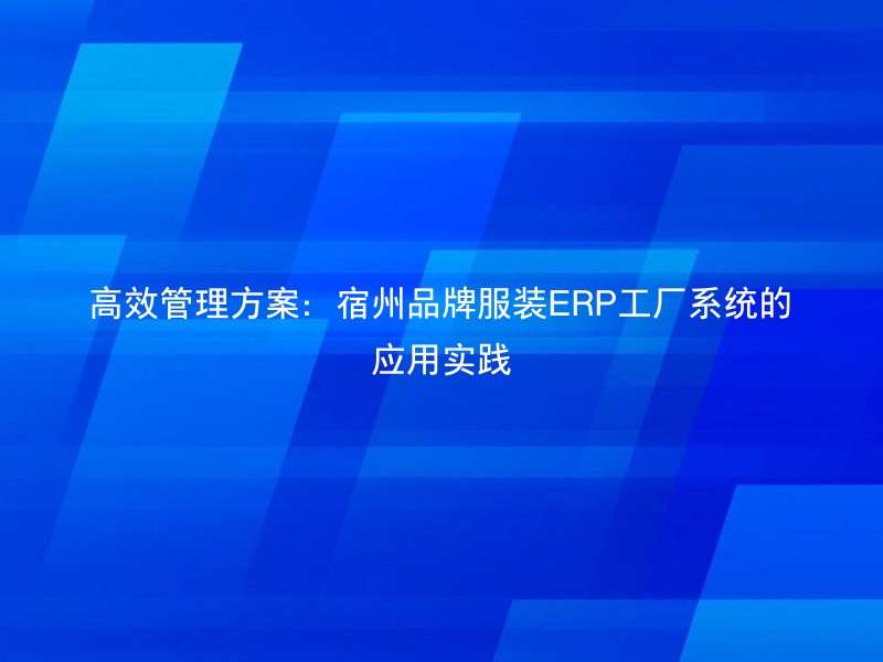 高效管理方案：宿州品牌服装ERP工厂系统的应用实践
