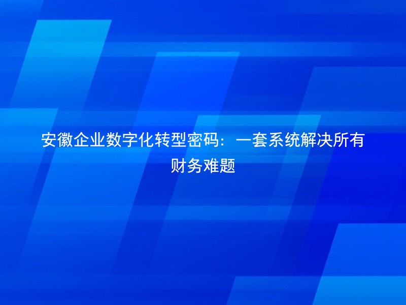 安徽企业数字化转型密码：一套系统解决所有财务难题