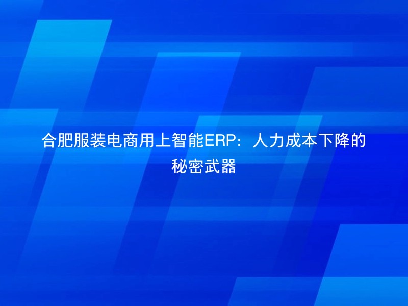 合肥服装电商用上智能ERP：人力成本下降的秘密武器