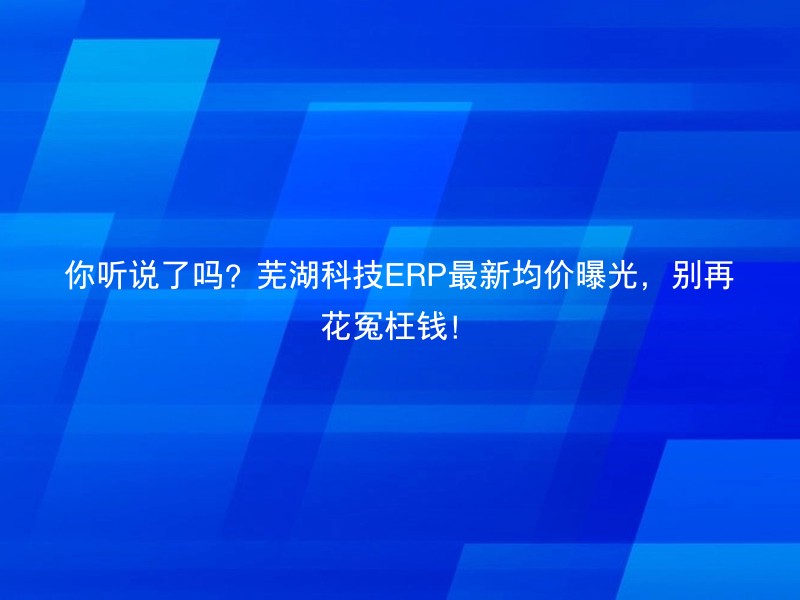 你听说了吗？芜湖科技ERP最新均价曝光，别再花冤枉钱！